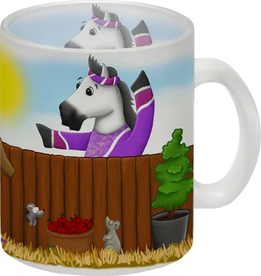 Produktbild von Glas Tasse mit weißes Pferd Motiv