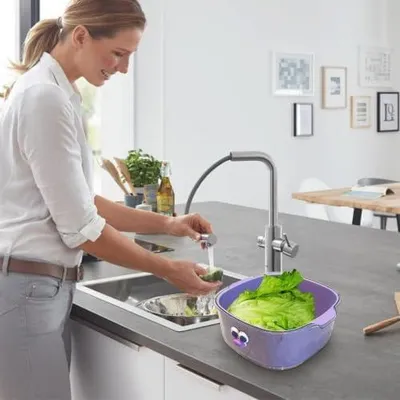 Produktbild von Obst- und Gemüsesiebschüssel mit Schüssel und Sieb, 2-in-1-Siebkorb für Nudeln und Reis, doppelschichtige Abtropfschüssel zum Waschen und Zubereiten
