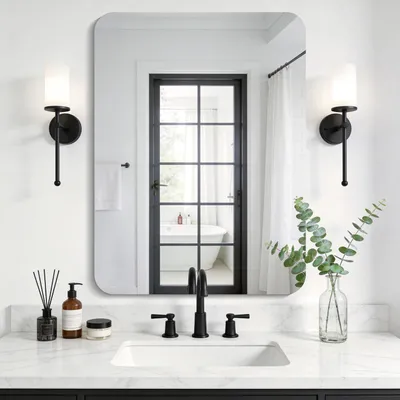 Immagine prodotto di Specchio da parete senza cornice, 60 x 80 cm, alta definizione, angoli arrotondati, vetro di sicurezza