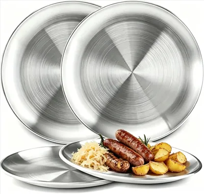 Produktbild von Campingteller Campinggeschirr Picknickteller - Edelstahl - Ø 20 cm - 3 Stück - Für Picknick und Camping