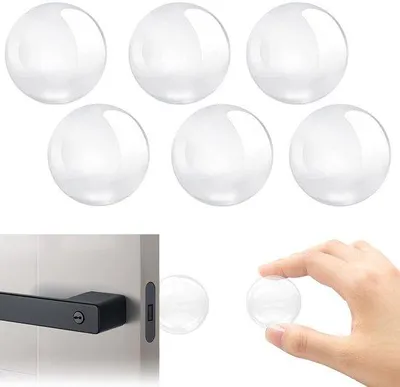 Obrázek produktu pro Sada ochranných krytek na stěnu z měkké gumy – průhledné – 6 kusů – samolepicí – průměr 40 mm – ochrana proti poškození – sada krytek na dveře