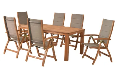 Produktbild von Merxx Gartenmöbel Set Acapulco 7tlg., 6 Klappsessel, Tisch 185 x 90 cm, Akazie/Textil