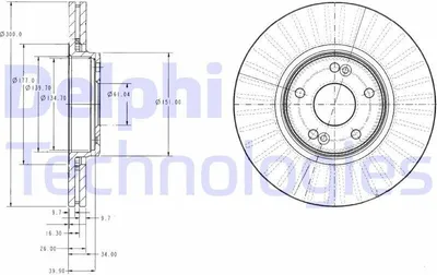 Produktbild von 2x DELPHI Bremsscheibe BG3688 für RENAULT LAGUNA II Grandtour (KG0/1_) 47mm