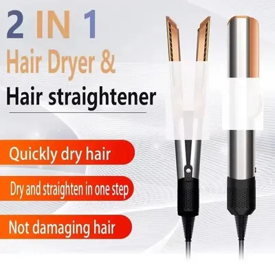 Produktbild von 2-in-1 Haartrockner und Glätteisen - Warmluft Haarstyler - Negative Ionen - 1000 W - Für Nasses und Trockenes Haar - 360° Drehkabel - EU Stecker - Grau