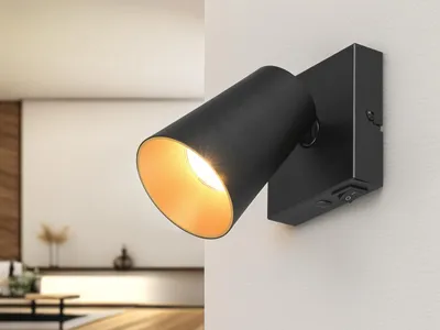 Produktbild von Kleiner LED Wandstrahler Schwarz Gold mit Schalter, Spot schwenkbar, Breite 10cm