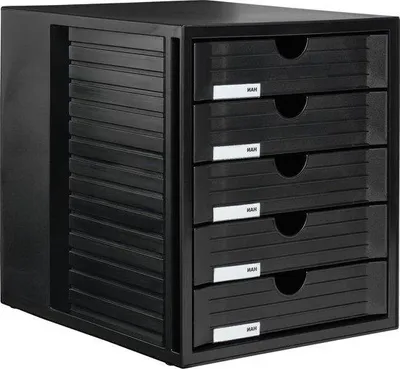Imagen del producto de Caja de almacenamiento A4 negra con 5 compartimentos cerrados, ideal para la oficina