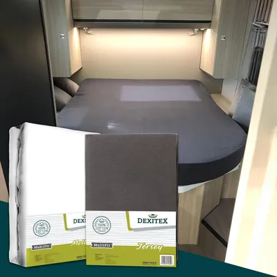 Produktbild von Dexitex Spannbettlaken + Molton Set für Wohnmobil & Caravan – Queensbett 135–160x210 cm – Baumwolle Dunkelgrau (2er Set)