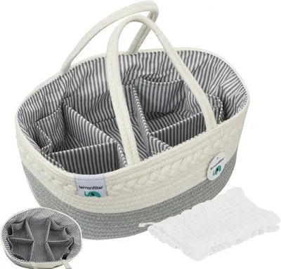 Productafbeelding van Unyqoos® Grote luiertas voor baby's – multifunctionele opbergbox voor de kinderkamer, voor luiers en babyaccessoires, ideaal voor familieweekenden, inclusief musselijnwasdoek