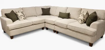 Zdjęcie produktu dla Beżowa narożna sofa w kształcie litery L, idealna do salonu. Wygodna, miękka, nowoczesna, wysokiej jakości, duża i elegancka