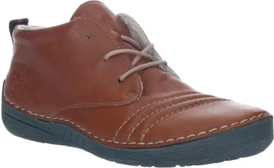 A single brown leather boot is shown against a white background.