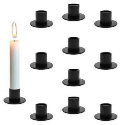 Zdjęcie produktu dla Podstawka na świece metalowa, czarna, 10 sztuk, przeznaczona do świec o średnicy 2,2 cm, podstawa o wymiarach 5 cm, wysokość 2,7 cm