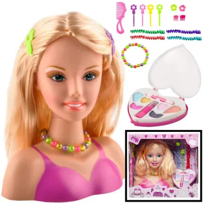 Productafbeelding van Decopatent Speelgoed Kaphoofd - Sminkpop met make up voor Kinderen - Makeup pop - Kappop - Schminkpop voor Meisjes - Stylinghoofd - Blond Haar -