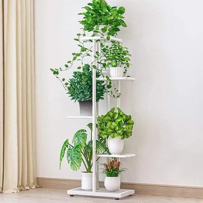 Produktbild von Gartenständer für 5 Etagen mit mehreren Blumenhalterplatten - Weiss