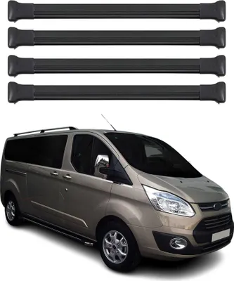 Image de Barres de Toit pour Ford Transit Custom / Tourneo Custom 2012-2023 Alu Noir 4x
