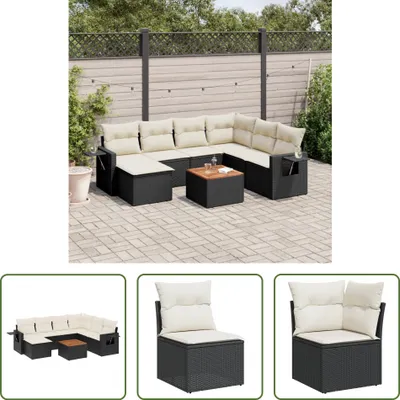 Produktbild von The Living Store 8-tlg. Garten-Sofagarnitur mit Kissen Schwarz Poly Rattan