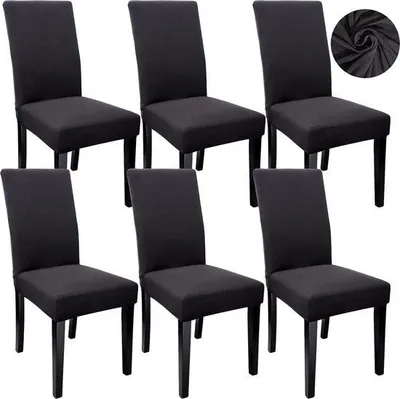 Produktbild von Famanu Stuhlhussen 6 Stück - Stretch, abnehmbar, waschbar, schwarz