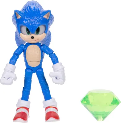 Immagine prodotto di Sonic The Hedgehog Sonic 3 Movie con accessorio smeraldo, figura giocattolo di Jakks Pacific, alta 13 cm, altamente posabile, licenza ufficiale Sonic 3 Movie, consigliata dai 3 anni in su
