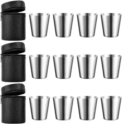 Image de Verres à liqueur en acier inoxydable - gobelets réutilisables - 12 pièces - 30 ml