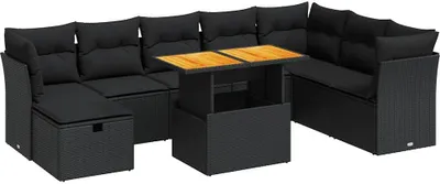 Produktbild von vidaXL 9-tlg. Garten-Sofagarnitur mit Kissen Schwarz Poly Rattan