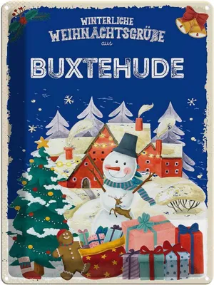 Produktbild von vianmo Blechschild 40x30 cm Weihnachtsgrüße BUXTEHUDE Abenteuer Reisen Urlaub Weihnachten