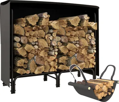 Zdjęcie produktu dla Outsunny Stojak na drewno opałowe 120 x 36 x 99 cm Metalowy stojak na drewno z ochronną wodoodporną osłoną Zewnętrzny stojak na drewno opałowe do 150 kg Przechowywanie drewna kominkowego, stojak na drewno opałowe do ogrodu i na zewnątrz, czarny