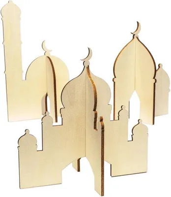 Produktbild von Holzmoschee Dekorationsset 5 Stück - Ramadan und Eid Mubarak Tischdekoration