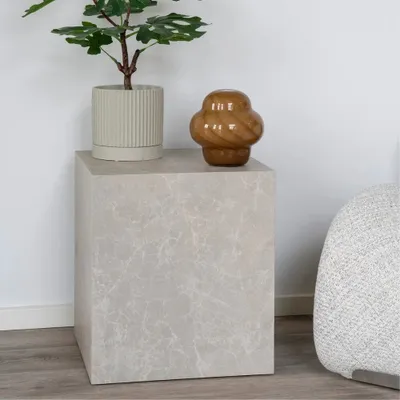 Produktbild von Design Beistelltisch POSTATO 45cm Marmor-Look beige creme Couchtisch