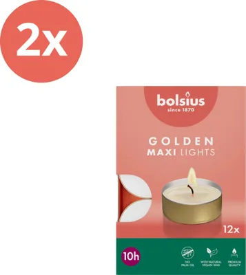 Produktbild von Bolsius - Maxi - Teelichter - 12 Stück pro Packung - Gold - Box - Vorteilspack - 24 Stücke - 2 Verpackung