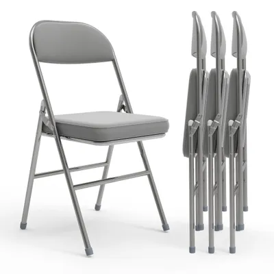 Produktbild von 4er Set Metall Klappstuhl Gepolstert Klappstühle aus Kunstleder und Metallrahmen,Essstühle,Campingstuhl,Platzsparend,für Küche Partys Picknicks Grau