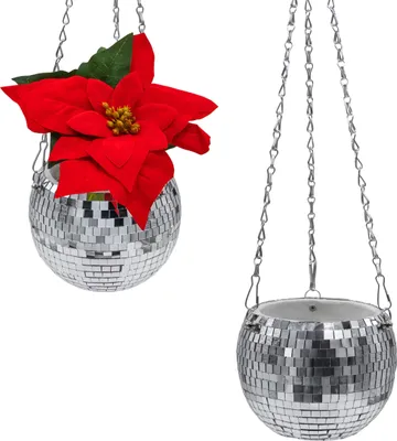 Produktbild von 3.10 Pflanztopf Spiegelkugel zum hängen - 2er Set / jeweils ca. 15 x 15 cm - Discokugel Blumentopf in silber (2 Stück)