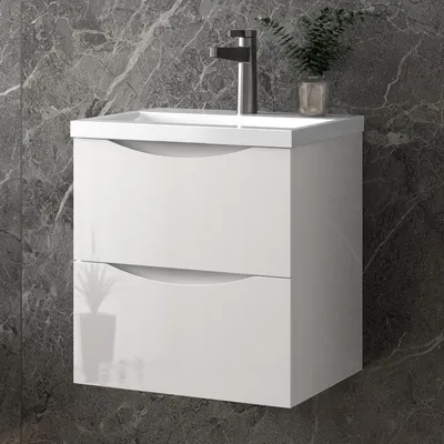 Produktbild von Waschbeckenunterschrank Badmöbel Unterschrank mit Waschbecken Waschtisch Badezimmerschrank hochglanz UV, Sanfter Schluss, 50x37x52cm