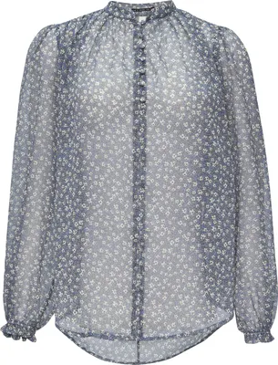 Produktbild von s.Oliver Chiffon Bluse All-over-Print, halblang, Loose Fit, mit Puffärmeln, Rundhalsausschnitt und Stehkragen