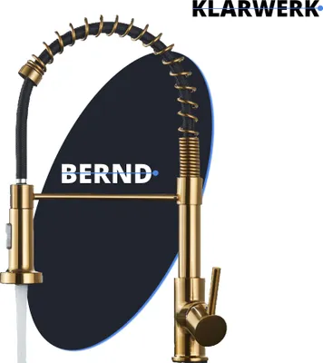 Produktbild von Bernd | Gastronomie Gold gebürstet Flexible Armatur | Edelstahl Wasserhahn Küche | Mischbatterie 360 Grad drehbar | Hochdruck 2 Anschlüsse