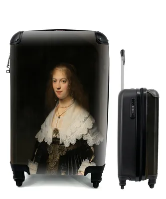 Produktbild von MuchoWow® Koffer Handgepäck Trolley Rollkoffer Kleine Reisekoffer mit 4 Rollen - Bildnis der Maria Reise - Rembrandt van Rijn - Cabin Size < 55x40x23 cm & 55x40x20 cm - Fotokoffer - Kabinenkoffer - Boardgepäck - Reise-Box - Reisekoffer - Reisegepäck - Koffer mit Bild - Trolley für Kinder