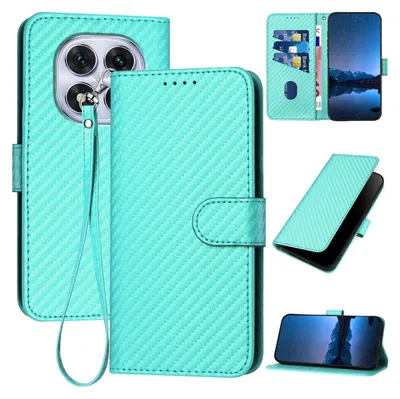 Obrázok produktu pre Puzdro z umelej kože s motívom uhlíkových vlákien a šnúrkou na krk pre Xiaomi Redmi Note 14 Pro 5G, tyrkysové