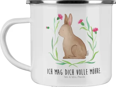 Produktbild von Mr. & Mrs. Panda Pott Hase Sitzen - Weiß - Geschenk, Liebe, Haferl, Teetasse, Kaffeepott, Ostern, Osterhase, becher emaille, Grüße, Frohe, Kaninchen, Tasse