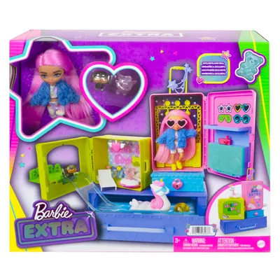Zdjęcie produktu dla Zestaw Barbie Extra Minis z lalką (różowe włosy) i zwierzątkami