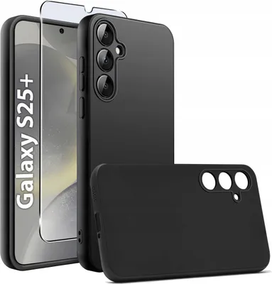 Zdjęcie produktu dla Etui do Samsung S25+ Plus CASE Gumowe CZARNE Matowe Silikon Slim + SZKŁO 9H