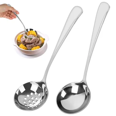 2er Set: Schaumlöffel & Suppenkelle, Edelstahl 304, 20 cm