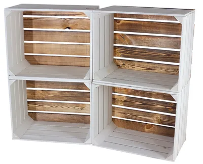 Produktbild von 5x Moderne weiße Obstkiste / Holzkiste mit geflammtem Boden, neu, für kreative. individuelle Einrichtungsideen, DIY, 50x40x30cm