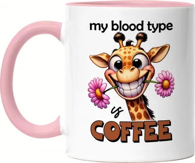 Produktbild von My blood type is coffee Tasse Rosa lustiger Spruch Kaffee Blutgruppe Giraffe