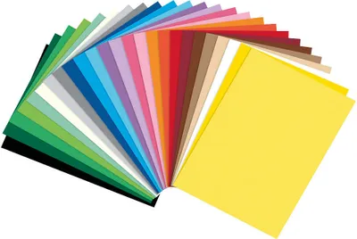 A fanned out collection of colorful paper sheets.