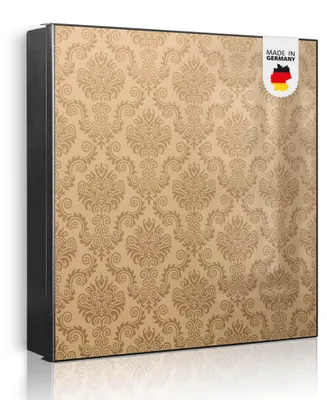 Produktbild von banjado Schlüsselkasten aus Metall, 30x30cm groß mit 32 Haken, als Magnettafel nutzbar, Korpus schwarz, Anschlag links, Tapete Beige [SKG2 10057]