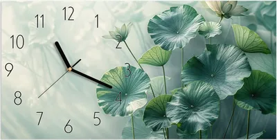 Produktbild von Wanduhr aus Glas mit Motiv Lotusblätter Grün- 60 x 30 cm - inkl. Aufhängesystem