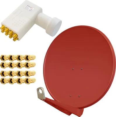 Produktbild von PremiumX DELUXE80 Alu 80cm Digital SAT Schüssel Ziegelrot LNB Octo WE PXO-08 16x F-Stecker