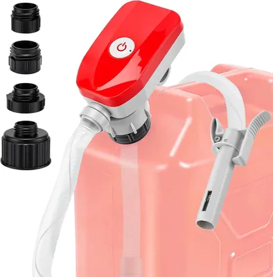 Produktbild von Automatische elektrische Kraftstoffpumpe - Batteriebetriebene Umfüllpumpe - Automatische Abschaltung - 12,1 l/min - 129,5 cm Schlauch - 3 Adapter - Für Benzin, Diesel und Öl