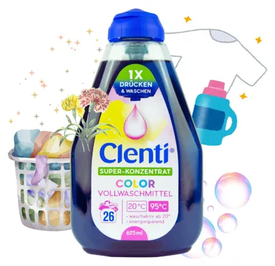 Produktbild von CLENTI Color Waschmittel Flüssig 10 x 625ml mit Dosierkappe - 260 Waschladungen