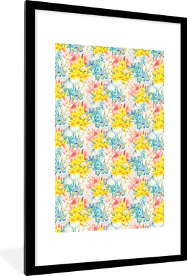 Produktbild von MuchoWow® MuchoWow® Gerahmtes Poster Blumen - Vintage - Farben 60x90 cm - Poster mit zchwarzem Bilderrahmen - Dekoration - Wandposter Wohnzimmer - Hochwertig