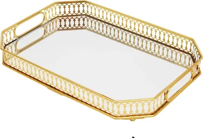 Image de Plateau décoratif, design rectangulaire, fer et verre modernes, doré