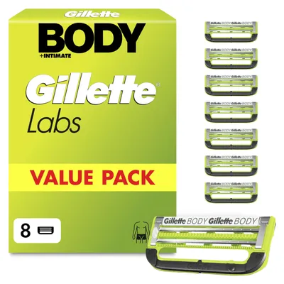 Image de Lames de rasoir Gillette Labs pour le corps et les zones intimes, 8 lames de rechange, couleur verte